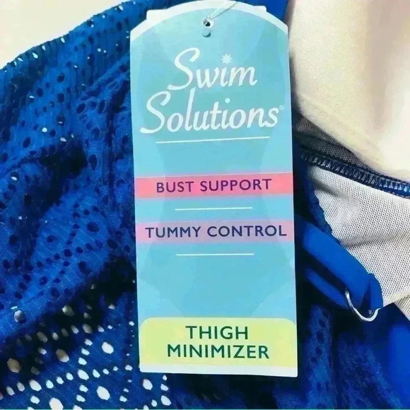 Swim Solutions Women Support One Piece Cobalt Blue Crochet Tummy Control size 18 - Picture 7 of 13